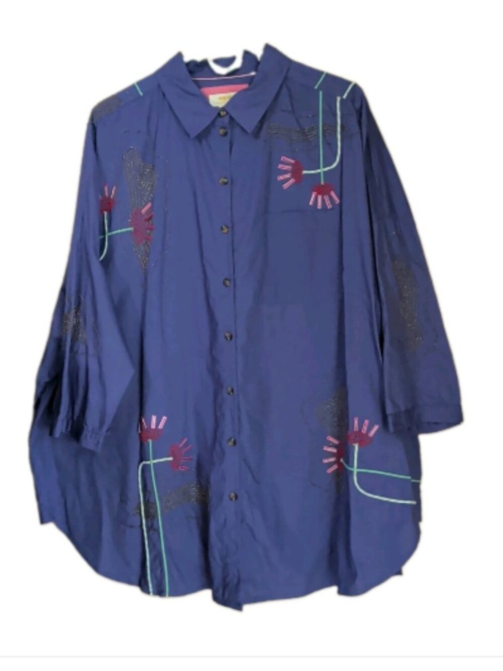 Anthropologie Maeve Shirt 1X Oversized Purple Beaded Embroidered Artsy Eclectic